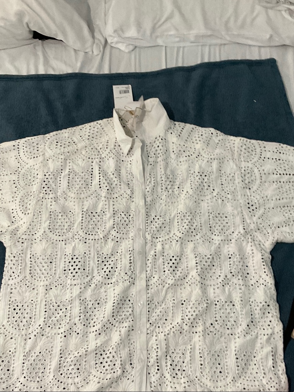 White Eyelet Button-Up Shirt Jacket